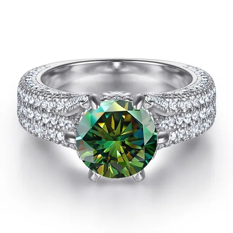 Lussuoso Anello in Argento Sterling 925 Moissanite per Donna Taglio Tondo Scintillante Pavé Matrimonio Fidanzamento Gioielli