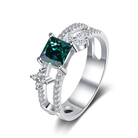 Luxury 925 Sterling Silver Princess Cut Square Moissanite Ring Women Fashion Double Split Shank Engagement Wedding Jewelry
