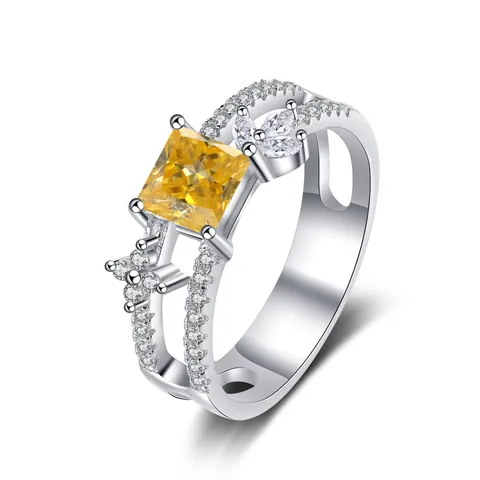 Luxury 925 Sterling Silver Princess Cut Square Moissanite Ring Women Fashion Double Split Shank Engagement Wedding Jewelry