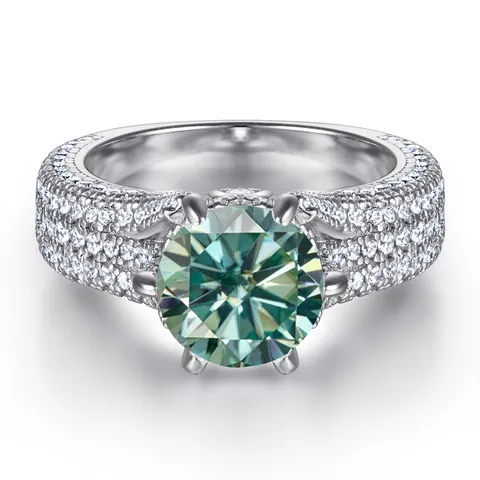 Lussuoso Anello in Argento Sterling 925 Moissanite per Donna Taglio Tondo Scintillante Pavé Matrimonio Fidanzamento Gioielli