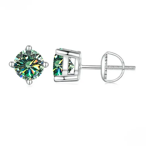 S925 Sterling Silver Moissanite Stud Earrings Classic Four Prong Round Cut Screw Back Earrings For Women Jewelry Gift