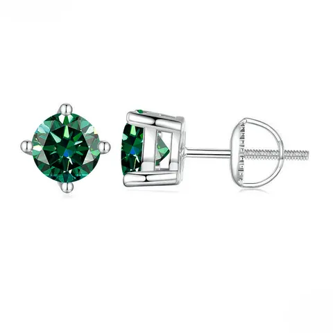 S925 Sterling Silver Moissanite Stud Earrings Classic Four Prong Round Cut Screw Back Earrings For Women Jewelry Gift