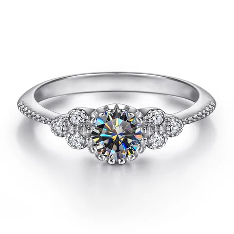 925 Sterling Zilver Ronde Slijping Kleurrijke Moissanite Verlovingsring Voor Vrouwen Luxe Cluster Zetting Bruiloft Feest Sieraden Accessoire