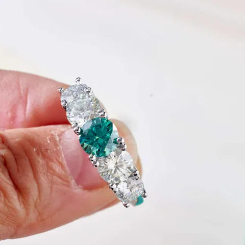925 Sterling Silver Emerald Green Moissanite Five Stone Ring 3.6ct Round Brilliant Cut Simulated Diamond Wedding Engagement Finger Ring For Women Luxury Jewelry