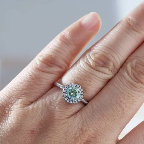 925 Sterling Silver Green Moissanite Halo Ring For Women Round Brilliant Cut Gemstone Wedding Engagement Jewelry Gift