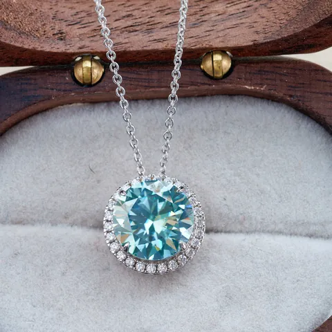 925 Sterlingsilber 5 Karat Moissanit Anhänger Halskette Für Damen Rundschliff Halo Fassung Halskette Mit GRA Zertifikat