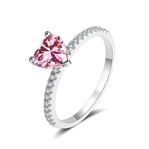 Anillo de Moissanita de Color de Corte de Corazón de Lujo de 2 Quilates para Mujer Anillo de Compromiso de Corazón de Plata de Ley 925 Con Certificado GRA