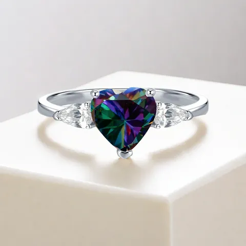 925 Sterling Silver Heart Moissanite Ring For Women Sparkling 2ct Moissanite Engagement Ring With Pear Side Stones Wedding Jewelry