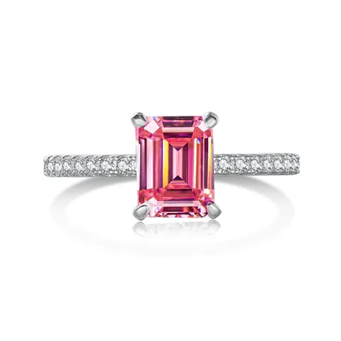 Luxury Emerald Cut Moissanite Ring 925 Sterling Silver Engagement Wedding Band For Women Pavé Inlaid Fine Jewelry Gift
