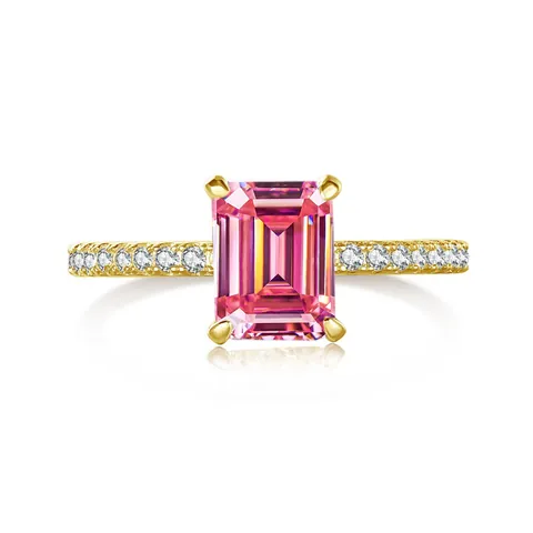 Luxury Emerald Cut Moissanite Ring For Women 925 Sterling Silver Pavé Engagement Wedding Ring Colorful Gemstone Jewelry Gift