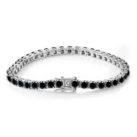 S925 Sterling Silver Black Moissanite Tennis Chain Bracelet 4mm Round Cut Black Stone Luxury Hip Hop Jewelry For Unisex Party Gift