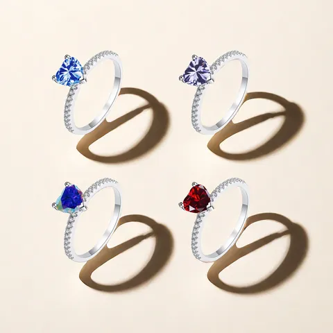 Anillo de Moissanita de Color de Corte de Corazón de Lujo de 2 Quilates para Mujer Anillo de Compromiso de Corazón de Plata de Ley 925 Con Certificado GRA