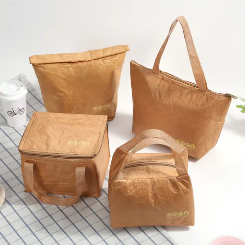 DuPont Papier Geïsoleerde Lunchtas Waterdichte Kraftpapier Koeltas Thermische Koelbox Voor Werk Picknick School Vrouwen Mannen Kinderen