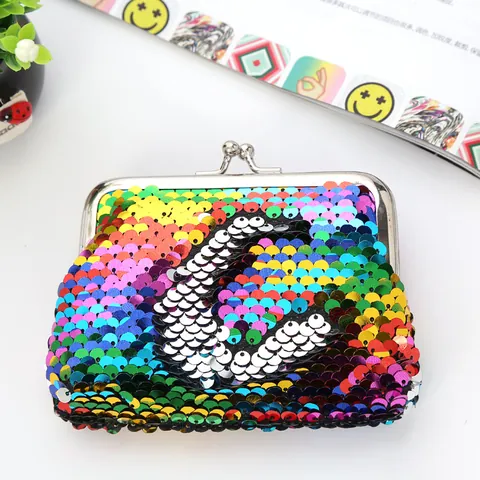 Fashion Mermaid Sequin Coin Purse Kiss Lock Mini Wallet For Women Girls Mermaid Sequins Small Pouch Bag For Earphone Storage