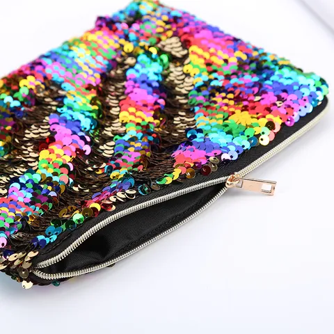 Reversible Flip Sequin Pencil Case Cosmetic Bag Shiny Multicolor Sequin Makeup Pouch Stationery Organizer Bag For School Office