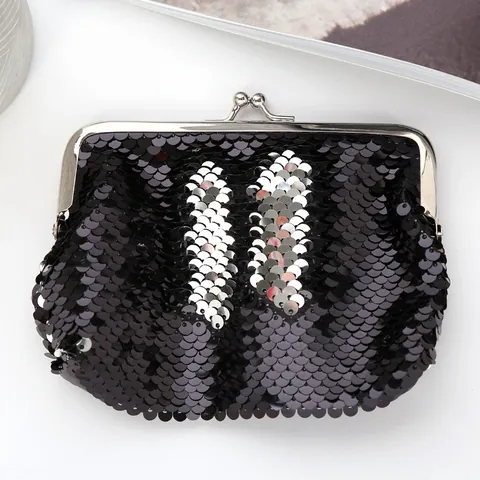 Portable Sequin Coin Purse Mini Kiss Lock Storage Bag Shiny Glitter Wallet For Earphones Data Cables Women Girls