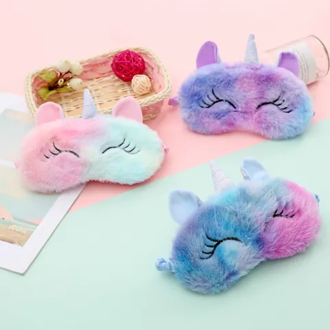 Cute Cartoon Unicorn Plush Sleep Eye Mask Soft Gradient Tie-Dye Shading Eye Cover For Travel Home Women Girls Sleepwear