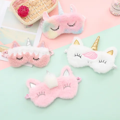 Cute Unicorn Plush Sleep Mask Rainbow Gradient Soft Eye Mask For Travel Sleeping Blindfold Women Girls Gift