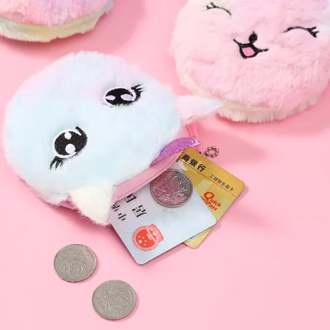Süße Plüsch Einhorn Katze Münzbörse Runde Mini Brieftasche Mit Metallperlenkette Schlüsselanhänger Kawaii Farbverlauf Kunstfell Tierstickerei Beutel Für Mädchen