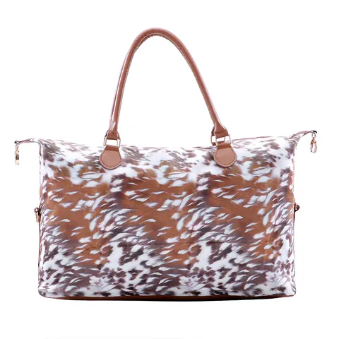 Borsa da Viaggio Grande in Tela da Donna Stampa Cowboy Occidentale Leopardo Mucca Borsa per il Fine Settimana con Manico in Pelle PU per Viaggi