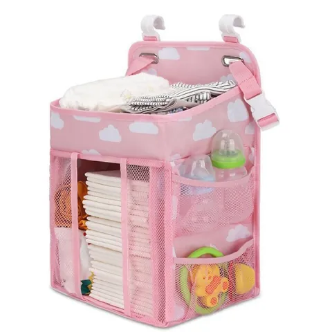 Hanging Baby Diaper Caddy For Crib Large Capacity Nursery Storage Bag With Adjustable Straps Cloud Pattern Oxford Cloth Organizer Bag