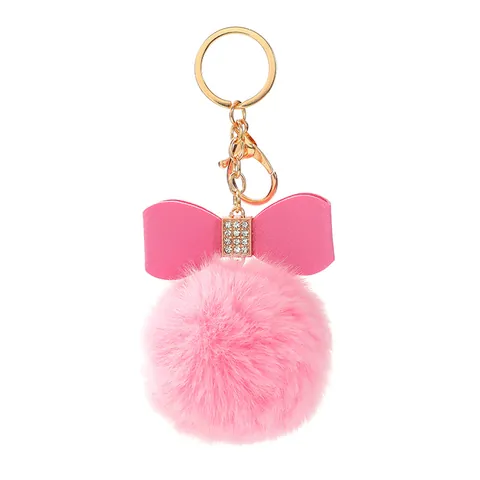 Cute Plush Star Fur Ball Keychain With Bow Bunny Ears Sequin Rhinestone Faux Fur Bag Pendant For Kids Women Gift Accessory