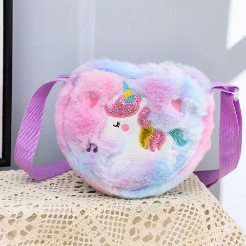 Kinder Einhorn Plüsch Herz Umhängetasche Süße Cartoon Regenbogen Farbverlauf Schultertasche Für Kleine Mädchen Schule Täglich Mini Tasche