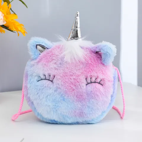 Süße Einhorn Umhängetasche Aus Plüsch Für Kinder Mädchen Regenbogen Farbverlauf Mini Schultertasche Rund Münzbörse Geschenk