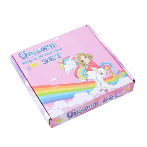 Boîte Cadeau Bijoux pour Enfants Licorne Dessin Animé Rose Papier Ondulé Boîte d'Avion pour Rangement Accessoires de Coiffure