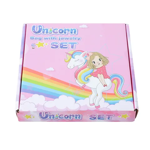 Boîte Cadeau Bijoux pour Enfants Licorne Dessin Animé Rose Papier Ondulé Boîte d'Avion pour Rangement Accessoires de Coiffure