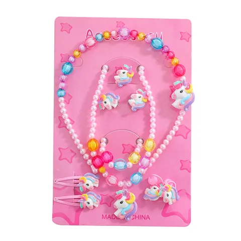 Set di Gioielli con Borsa a Tracolla in Peluche a Forma di Unicorno per Bambini Per Ragazze con Collana Bracciale Anello Fascia Orecchini Mollette per Capelli Accessori Arcobaleno Cartone Animato