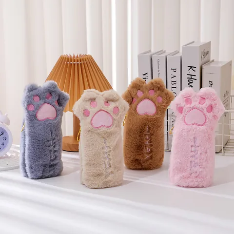 Süße Plüsch Katzenpfote Mäppchen Große Kapazität Weiche Kunstfell Schreibwaren Tasche Kosmetik Aufbewahrungstasche Für Mädchen