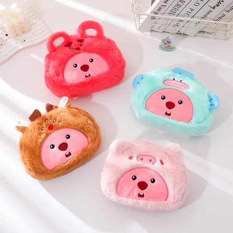 Astuccio Peluche Animali Cartoni Animati Ricamato Morbido Astuccio Trucco Cerniera Grande Capacità Custodia Scuola per Studenti Ragazze Donne