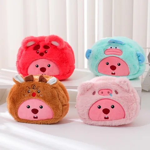 Astuccio Peluche Animali Cartoni Animati Ricamato Morbido Astuccio Trucco Cerniera Grande Capacità Custodia Scuola per Studenti Ragazze Donne