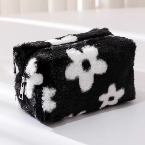 Lindo Estuche de Lápices de Felpa Floral Gran Capacidad Organizador de Papelería Bolsa de Almacenamiento Cosmético para Estudiantes