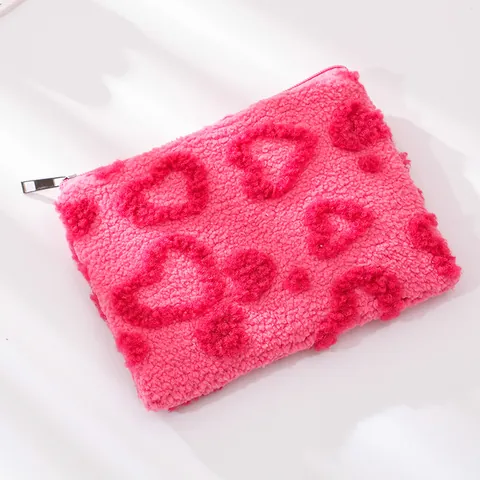 Astuccio Peluche a Forma di Cuore Portatile in Lana di Agnello Borsa per Trucco Morbida Borsa da Viaggio per Studenti Ragazze Cancelleria