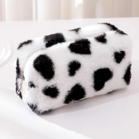 Simpatico Astuccio in Peluche di Grande Capacità con Stampa a Cuore e Mucca Borsa da Trucco Astuccio per Cancelleria per Ragazze Studenti Scuola