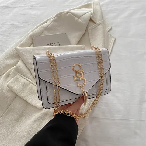 Elegante Dames Krokodillenpatroon PU Leer Kleine Vierkante Tas Gouden Ketting Riem Kwastje Mode Schoudertas Crossbody