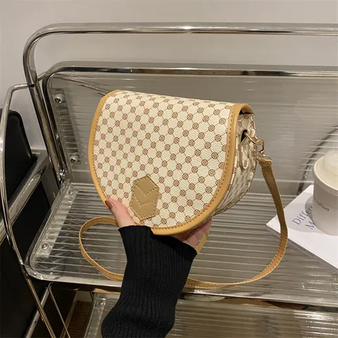 Bolso Bandolera de Silla de Cuero PU Vintage para Mujer Retro Monograma Patrón de Cuadros Pequeño Bolso de Hombro Cuadrado Redondo Moda Diaria