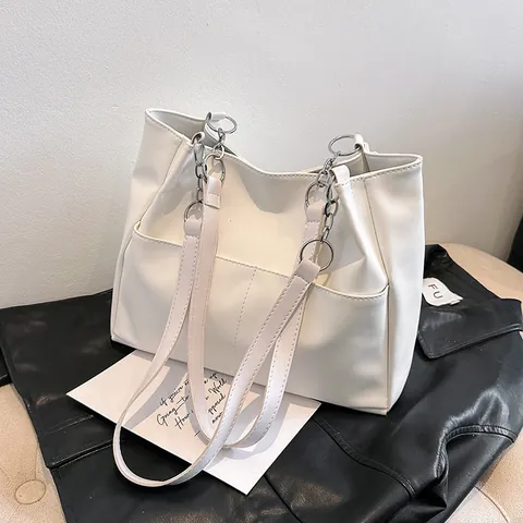 Damen Casual Große Kapazität Tote Bag Weiches PU-Leder Schultertasche Mit Metallkette Nähte Mode Täglich Achseltasche Handtasche