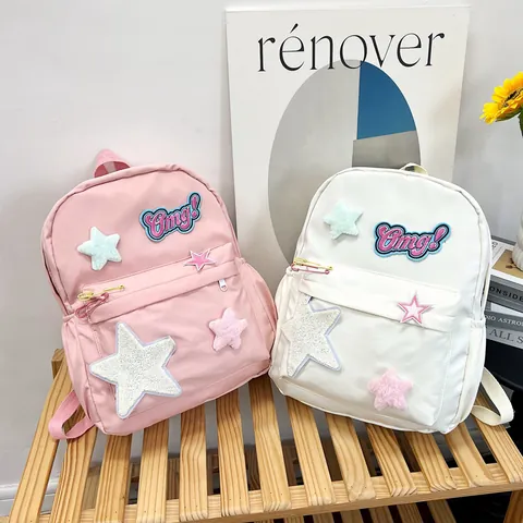 Kawaii Stern Patches Schultag Rucksack Für Mädchen Süße Omg Stickerei Große Kapazität Nylon Student Rucksack Laptop Reisetasche