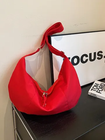 Bolso Hobo de Nailon de Gran Capacidad Minimalista para Mujer Urbano Color Sólido Bolso Bandolera Casual Diario Bolso de Dumpling