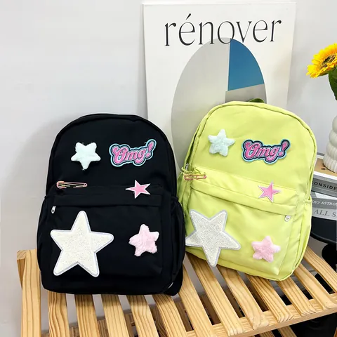 Kawaii Stern Patches Schultag Rucksack Für Mädchen Süße Omg Stickerei Große Kapazität Nylon Student Rucksack Laptop Reisetasche