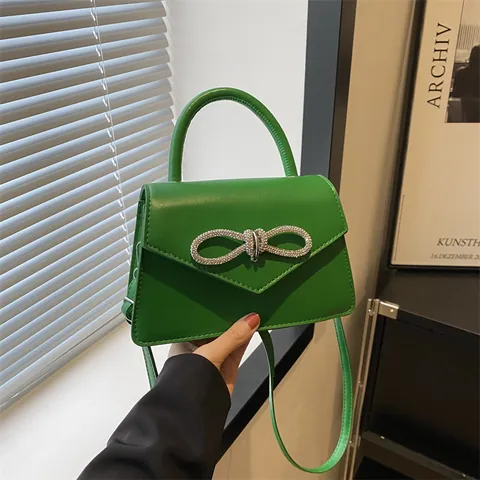 Borsa da Donna in Pelle PU con Dettaglio Fiocco in Strass Elegante Borsa a Mano e Tracolla per Uso Quotidiano e Feste