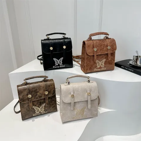 Zaino Vintage da Donna in Pelle PU con Ricamo a Farfalla Borsa a Tracolla Piccola Multifunzionale in Stile Ins Coreano Casuale
