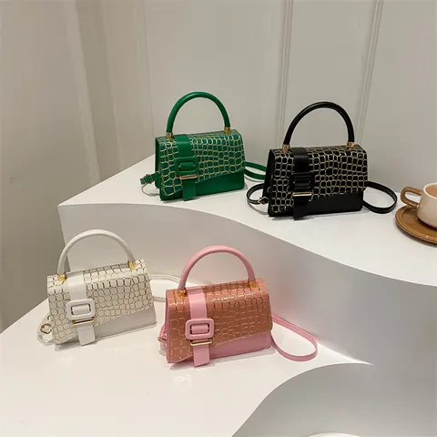 Sac Carré Petit pour Femmes Motif Crocodile Cuir PU avec Boucle en Métal Poignée Supérieure Sac Bandoulière pour le Quotidien
