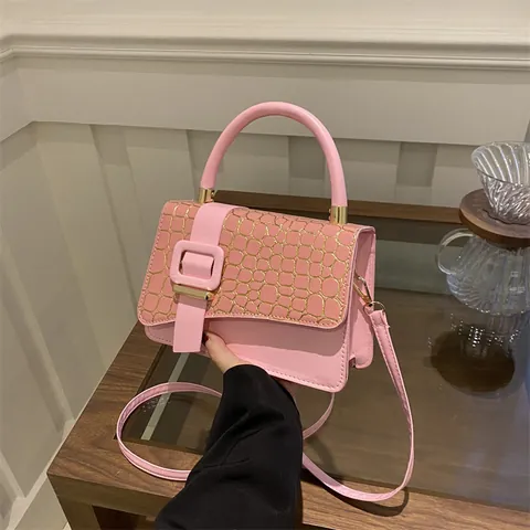 Sac Carré Petit pour Femmes Motif Crocodile Cuir PU avec Boucle en Métal Poignée Supérieure Sac Bandoulière pour le Quotidien