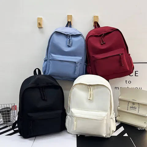 Minimalist Nylon Casual Backpack For Women Men Large Capacity School Bag With Braided Zipper Pull Water Resistant Travel Rucksack