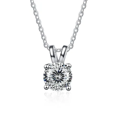Classic S925 Sterling Silver Round Moissanite Pendant Necklace With 1 Carat Color Stone Simple 4 Prong Solitaire Jewelry For Women Wedding Gift