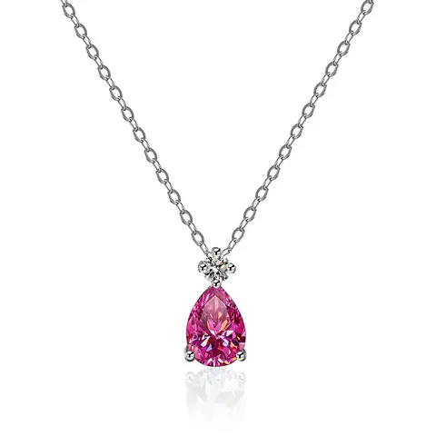 925 Sterlingsilber Moissanit Halskette Birnenschliff Blaugrün Rosa Weiß Stein Schleife Anhänger Halskette Für Damen Hochzeit Party Schmuck